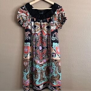 Anna Sui For Anthropologie Silk Multicolor Patterned Mini Dress Size 2